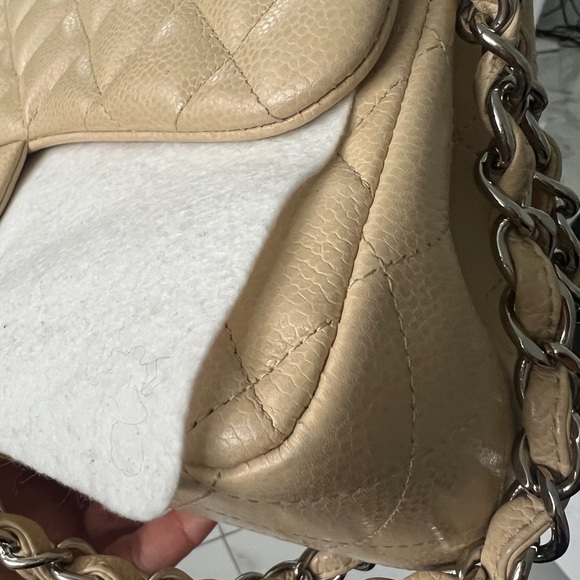 Chanel Large Classic Flap Beige Caviar Silver Hardware - Picture 9 of 15